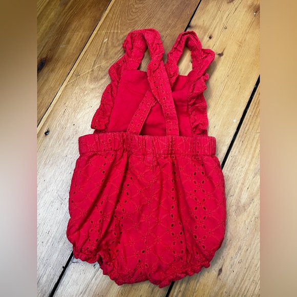 JANIE AND JACK Eyelet Romper Girls 12-18mo Cotton Ruffle Bubble Summer Red - Picture 3 of 7